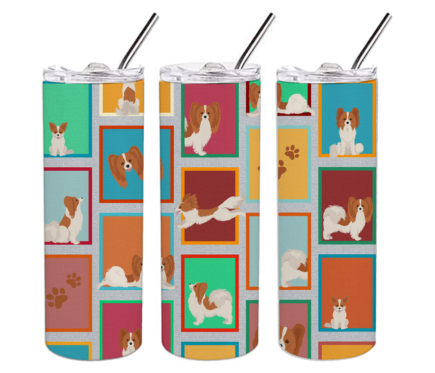 Lots of Red and White Papillon Stainless Steel Skinny Tumbler