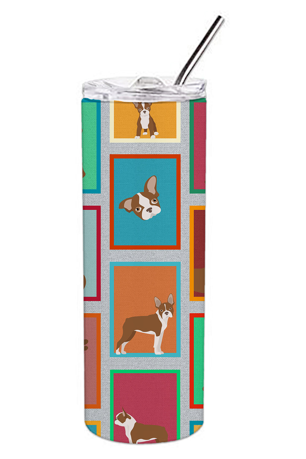 Lots of Red Boston Terrier Stainless Steel Skinny Tumbler