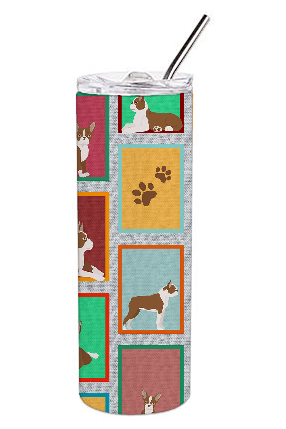 Lots of Red Boston Terrier Stainless Steel Skinny Tumbler