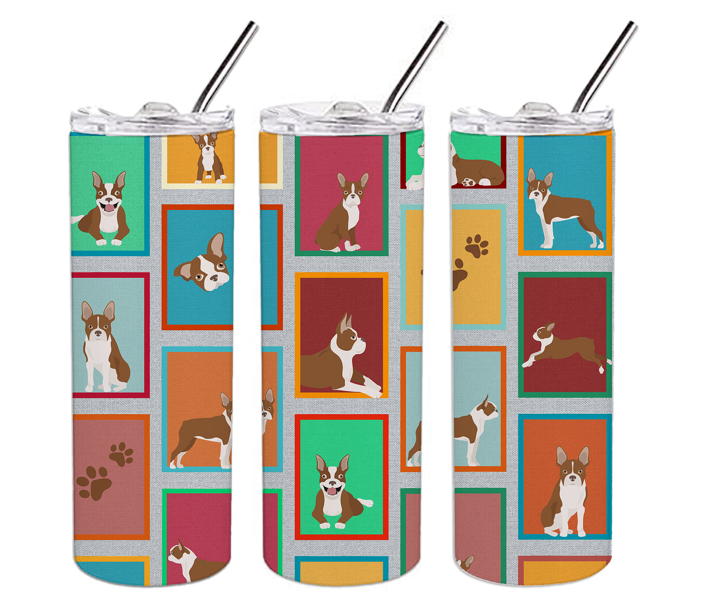 Lots of Red Boston Terrier Stainless Steel Skinny Tumbler
