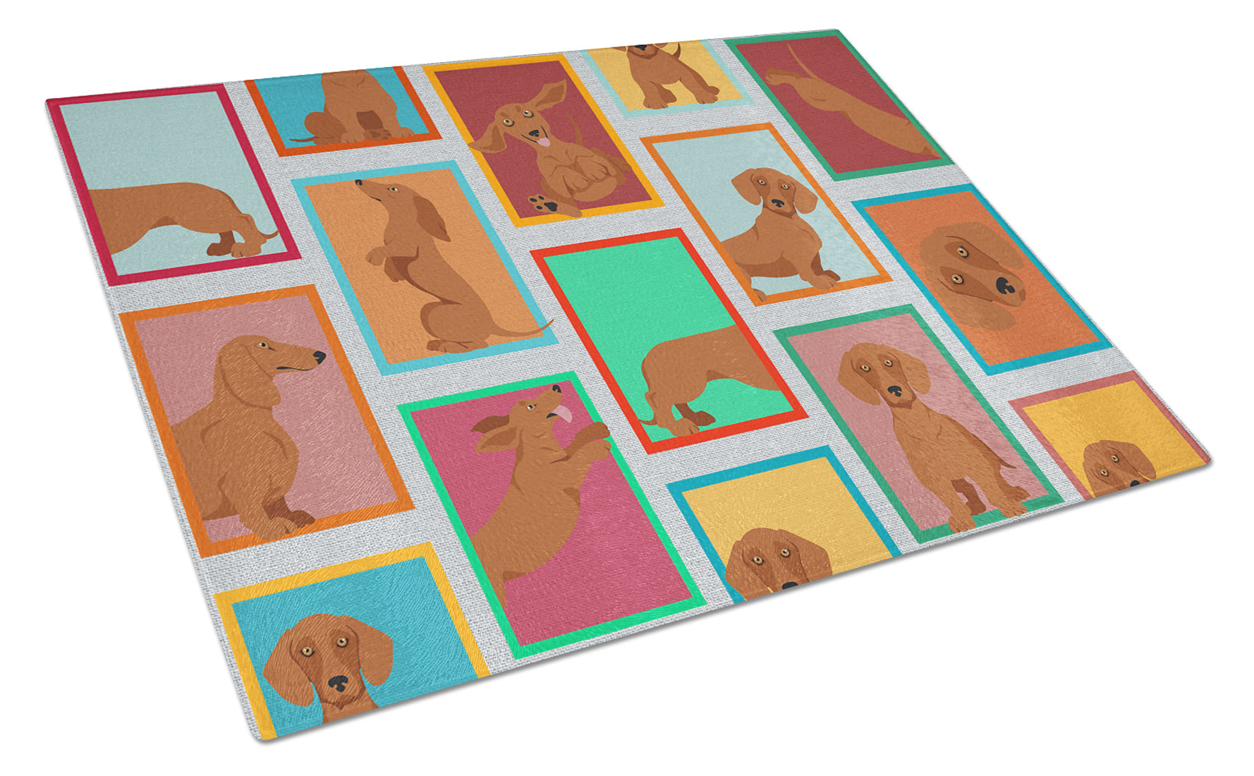 Buy this Lots of Red Dachshund Glass Cutting Board