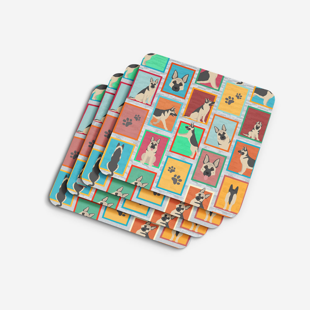 Lots of Black and Silver German Shepherd Foam Coasters