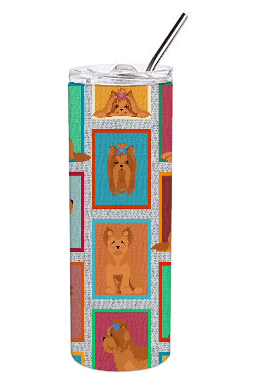 Lots of Red Yorkie Stainless Steel Skinny Tumbler