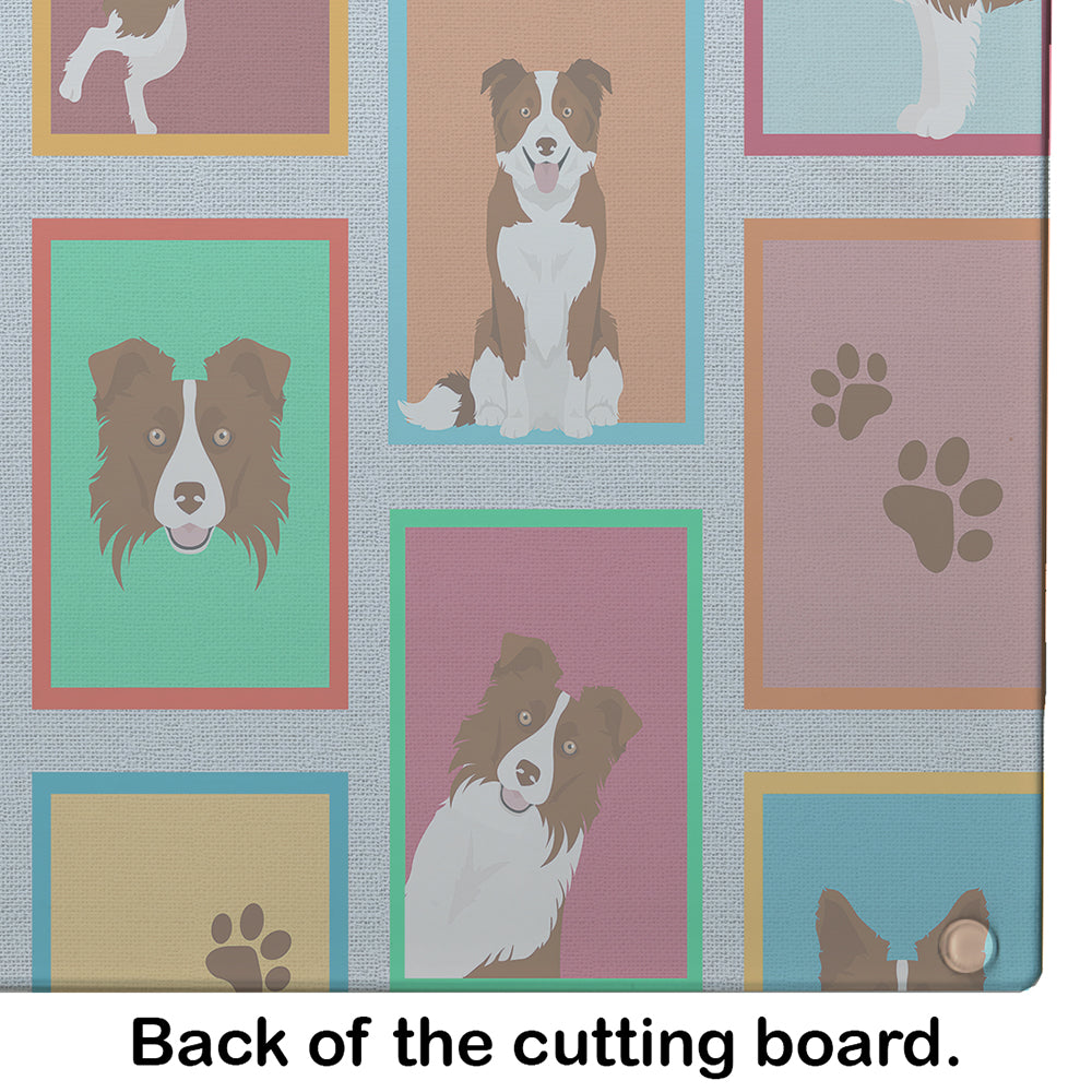 Lots of Red Border Collie Glass Cutting Board