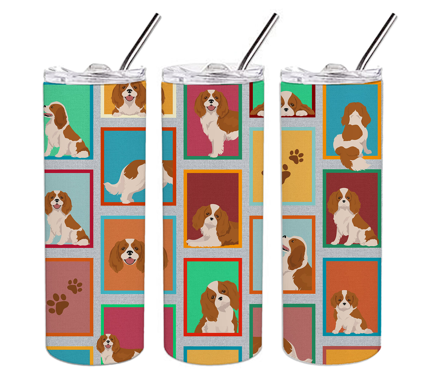 Lots of Blenheim Cavalier Spaniel Stainless Steel Skinny Tumbler