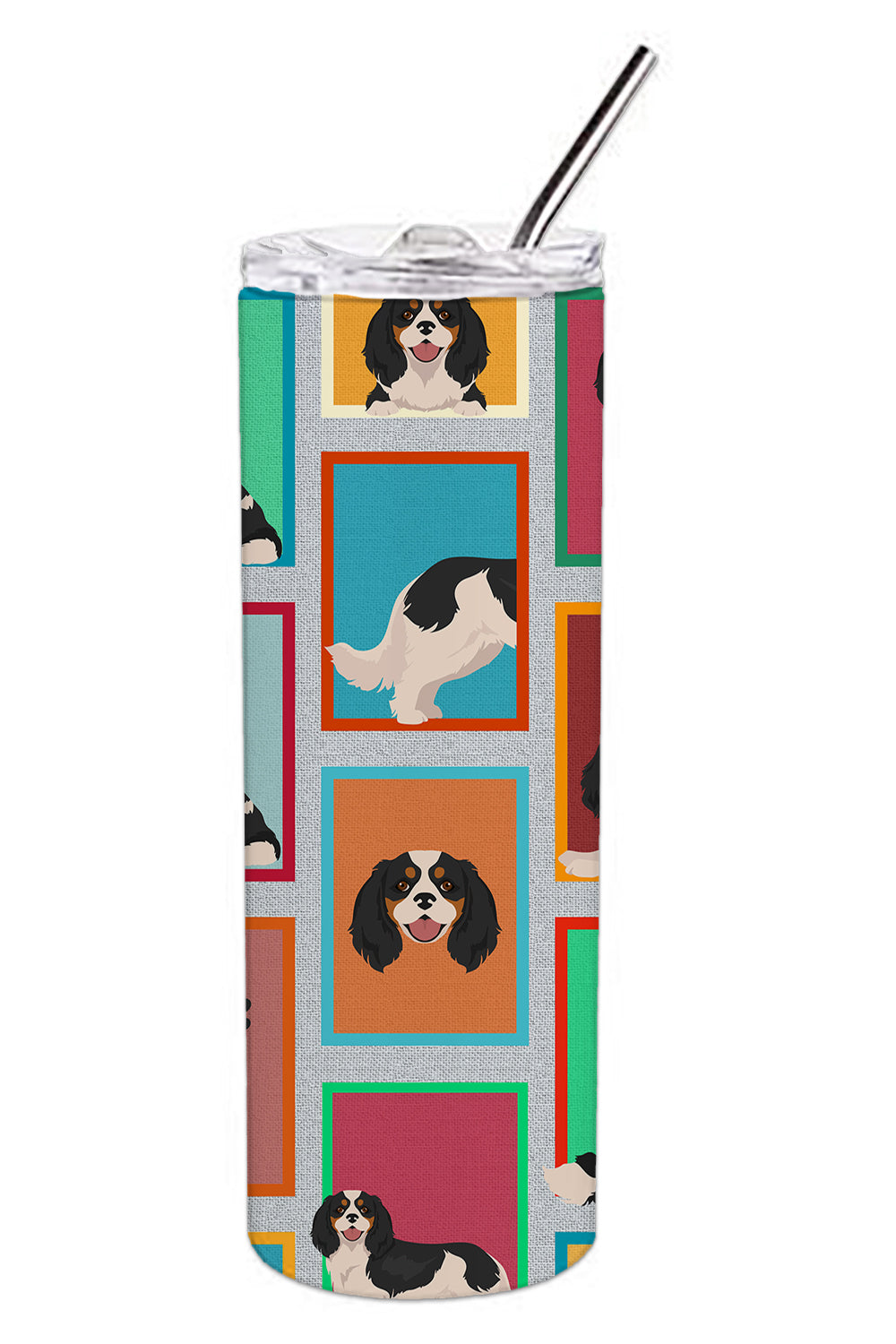 Lots of Tricolor Cavalier Spaniel Stainless Steel Skinny Tumbler