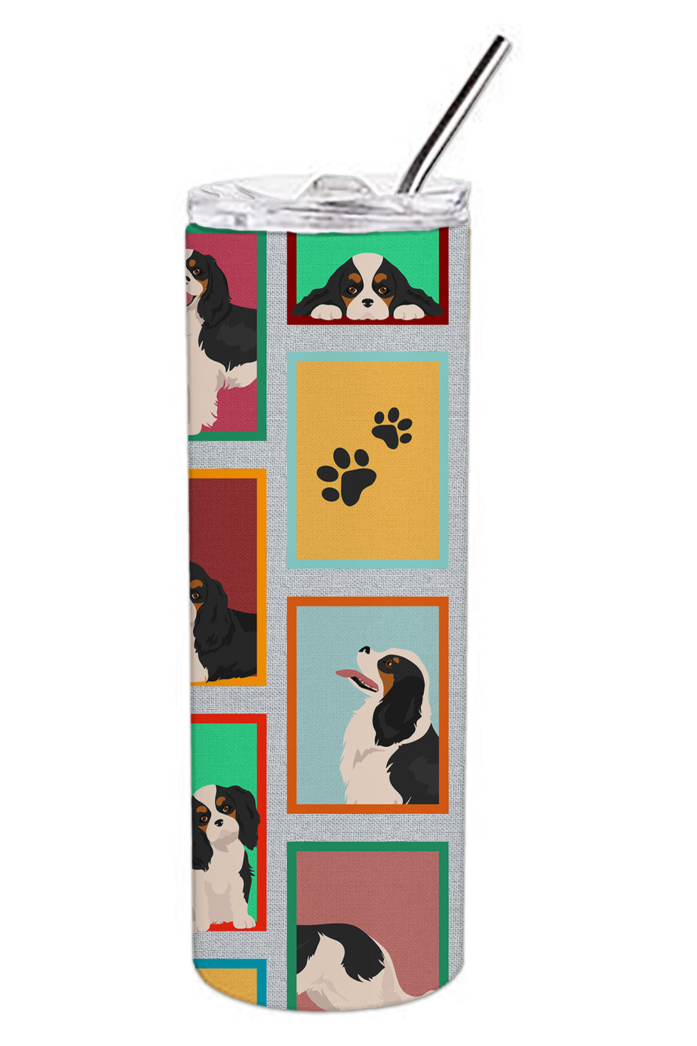 Lots of Tricolor Cavalier Spaniel Stainless Steel Skinny Tumbler