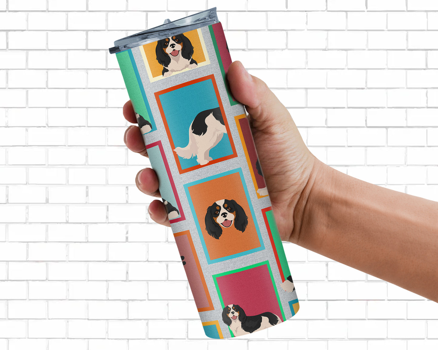 Lots of Tricolor Cavalier Spaniel Stainless Steel Skinny Tumbler