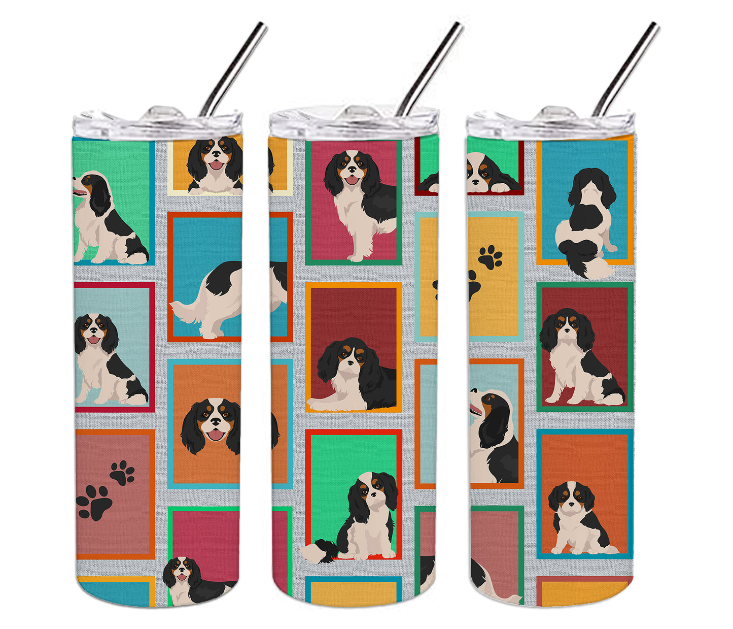 Lots of Tricolor Cavalier Spaniel Stainless Steel Skinny Tumbler