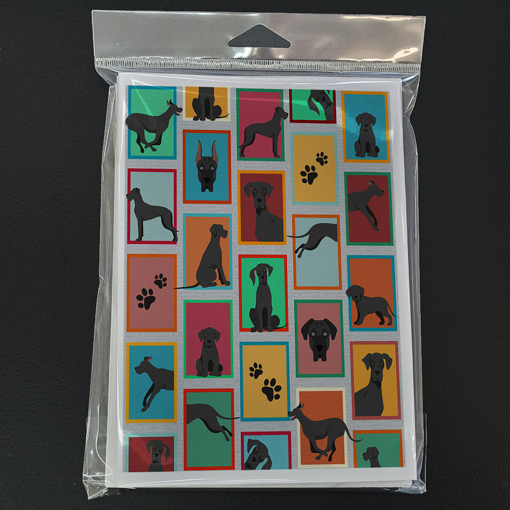 Lots of Black Great Dane Greeting Cards Pack of 8