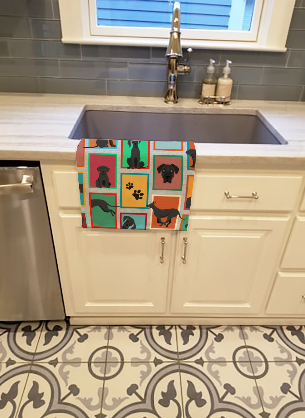 Lots of Black Great Dane Kitchen Towel