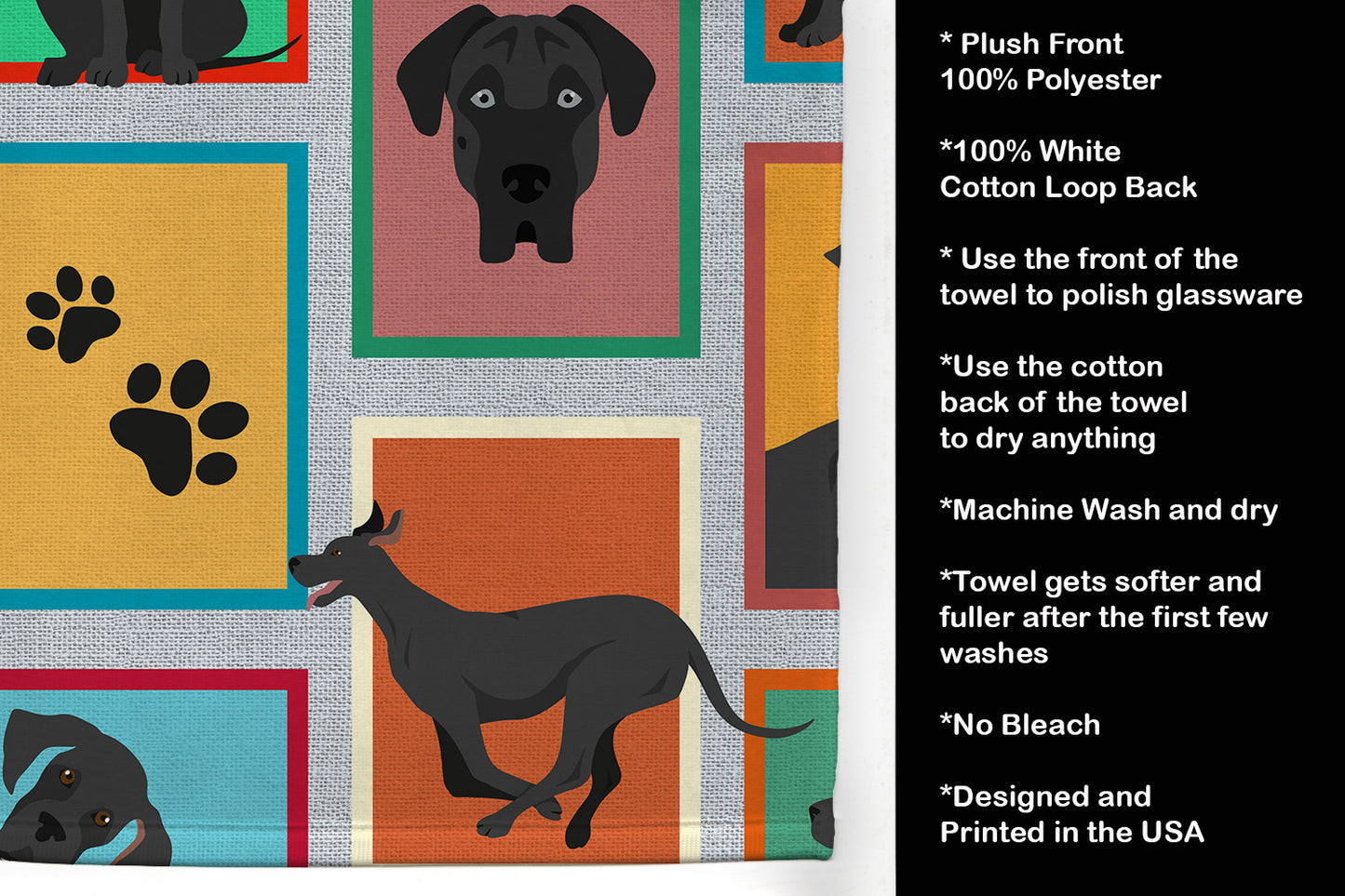 Lots of Black Great Dane Kitchen Towel
