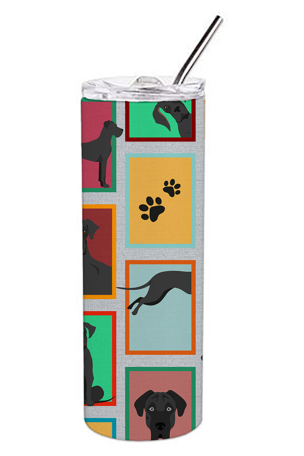 Lots of Black Great Dane Stainless Steel Skinny Tumbler