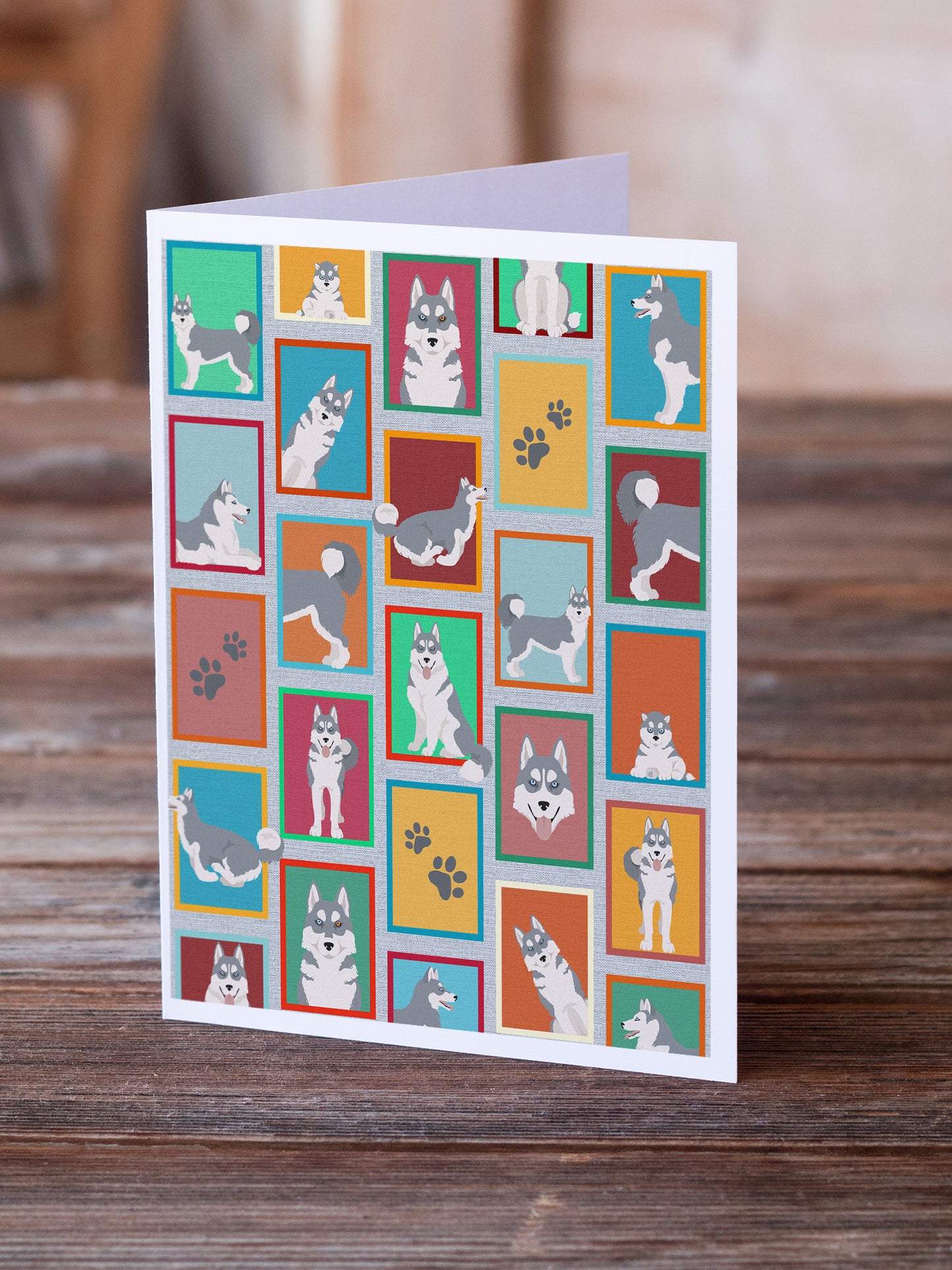 Lots of Grey Siberian Husky Greeting Cards Pack of 8