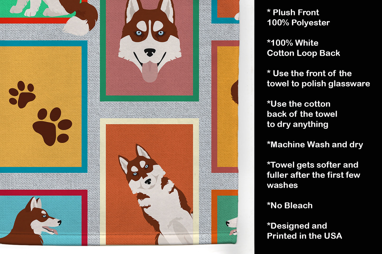 Lots of Red Siberian Husky Kitchen Towel