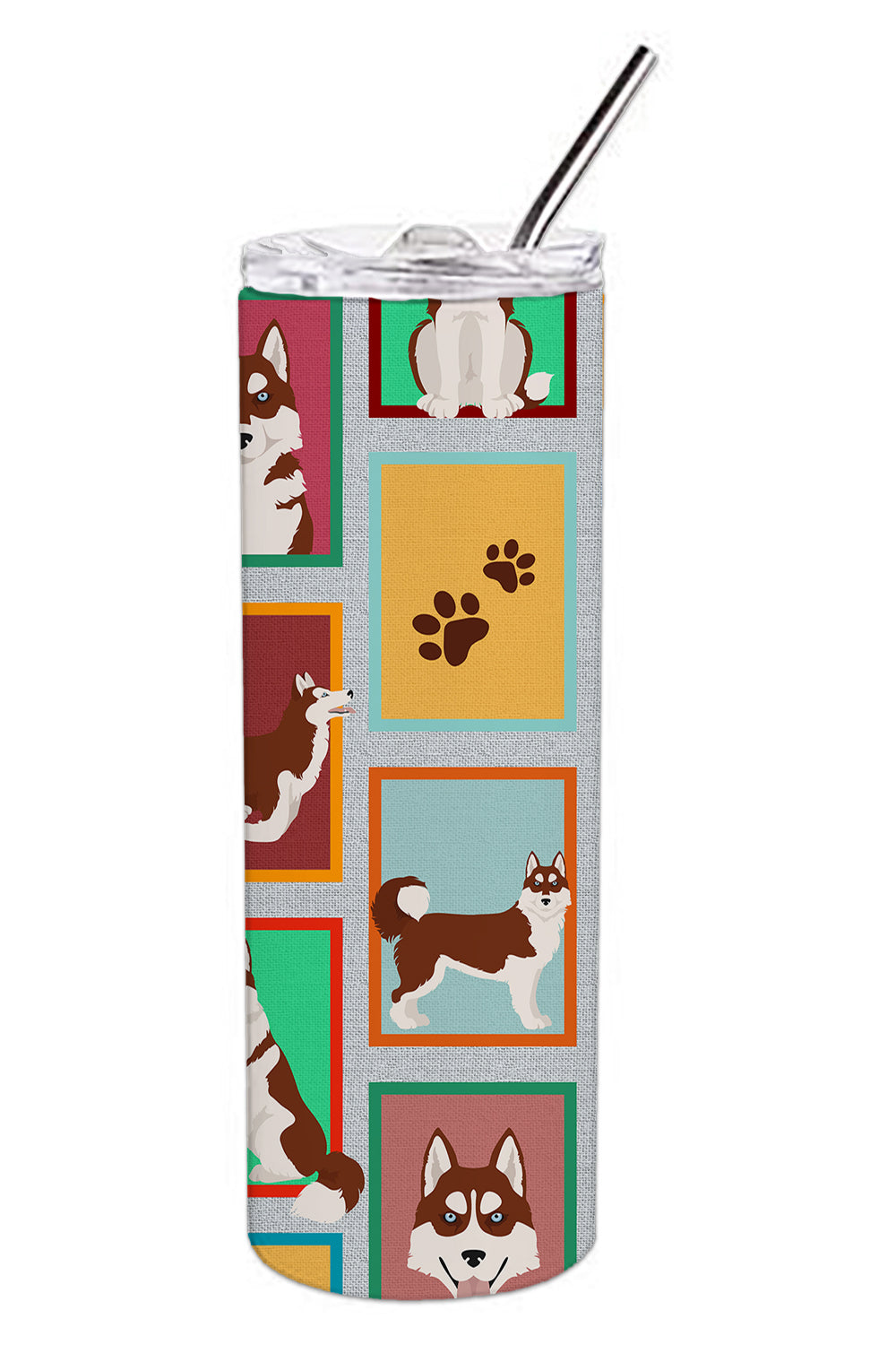 Lots of Red Siberian Husky Stainless Steel Skinny Tumbler