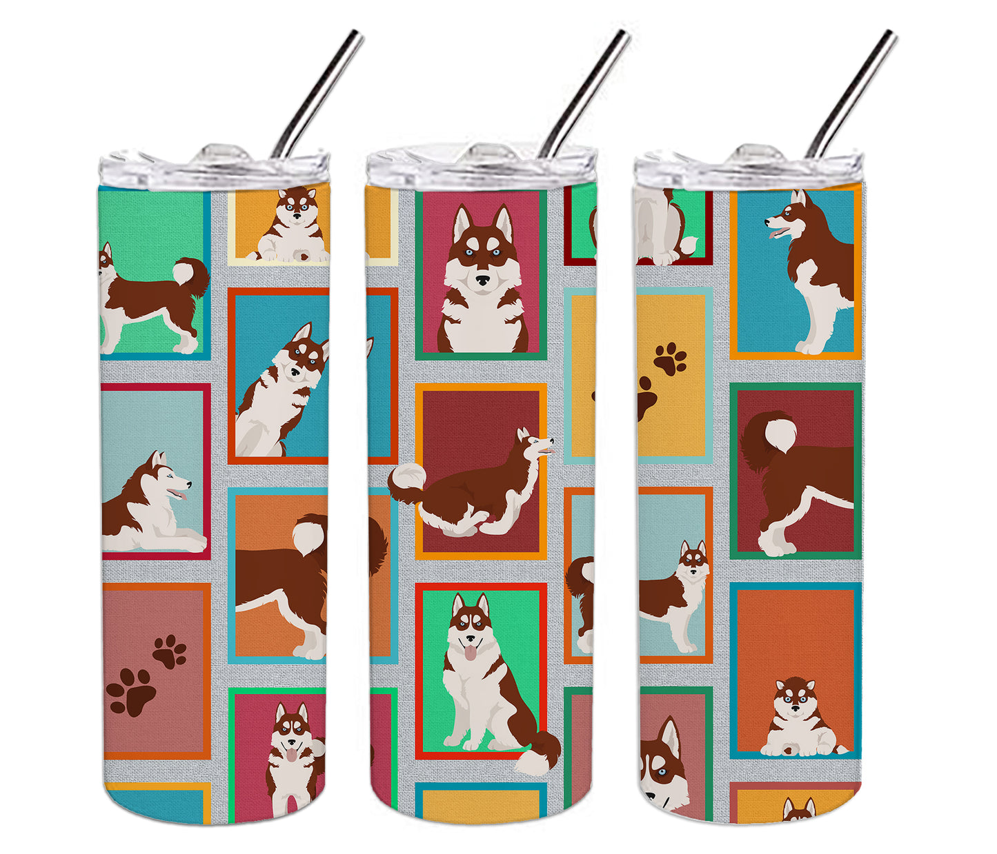 Lots of Red Siberian Husky Stainless Steel Skinny Tumbler