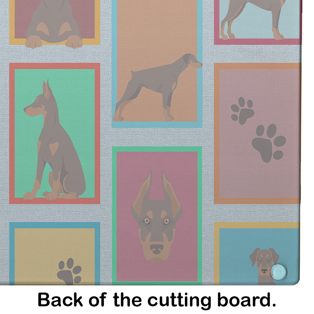 Lots of Red Doberman Pinscher Glass Cutting Board