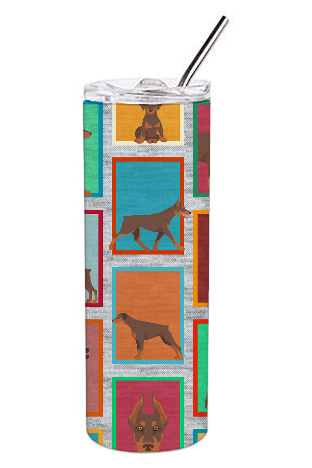 Lots of Red Doberman Pinscher Stainless Steel Skinny Tumbler