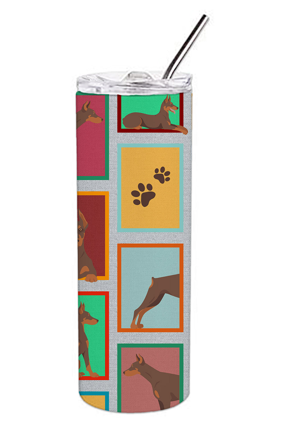 Lots of Red Doberman Pinscher Stainless Steel Skinny Tumbler