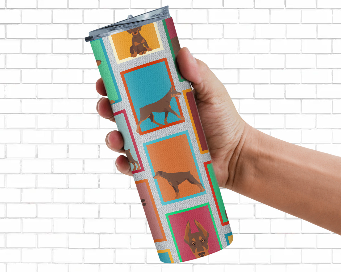 Lots of Red Doberman Pinscher Stainless Steel Skinny Tumbler