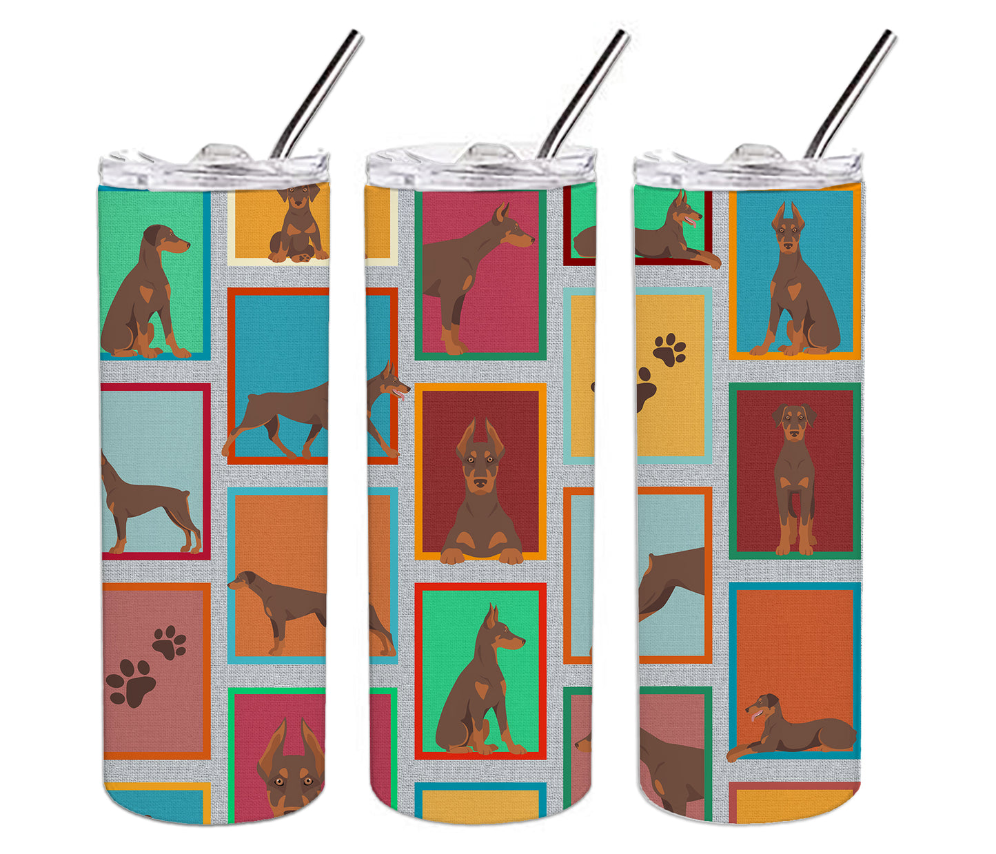 Lots of Red Doberman Pinscher Stainless Steel Skinny Tumbler