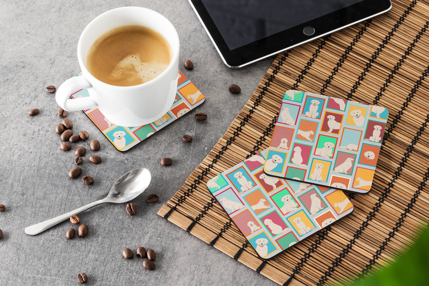 Lots of Cream Golden Retriever Foam Coasters