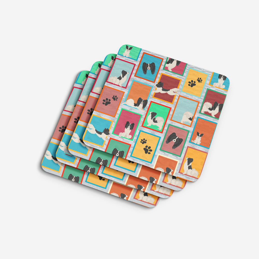 Lots of Black and Whtie Papillon Foam Coasters