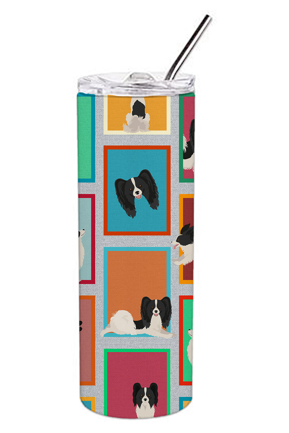 Lots of Black and Whtie Papillon Stainless Steel Skinny Tumbler