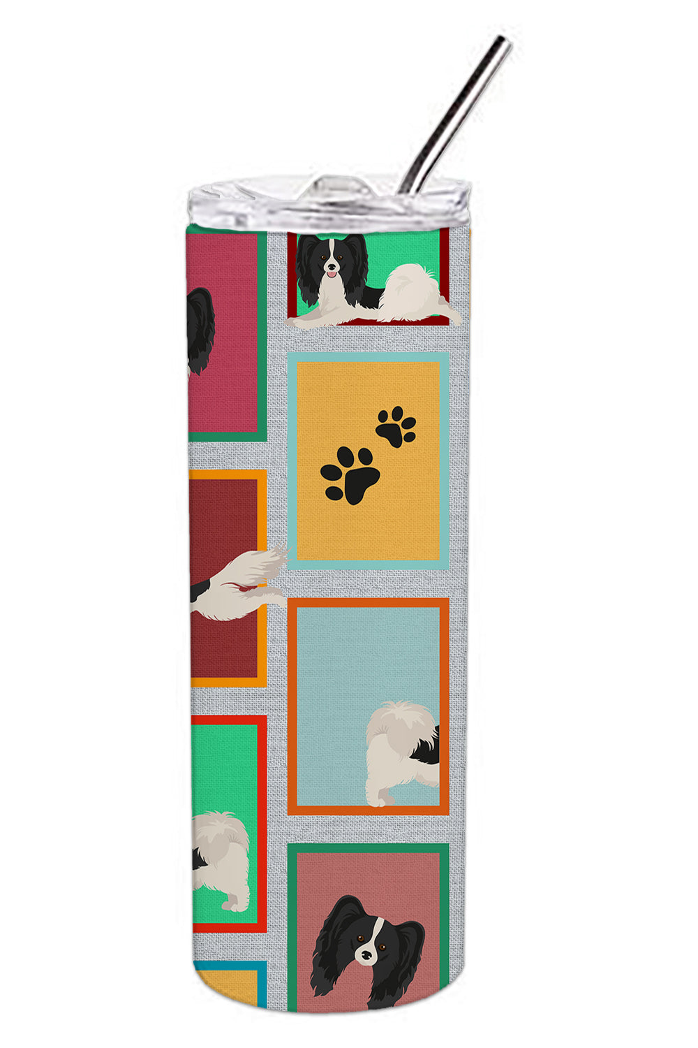 Lots of Black and Whtie Papillon Stainless Steel Skinny Tumbler