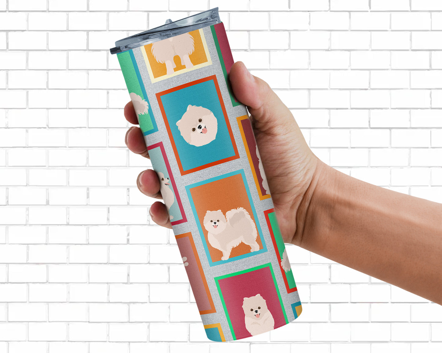 Lots of White Pomeranian Stainless Steel Skinny Tumbler