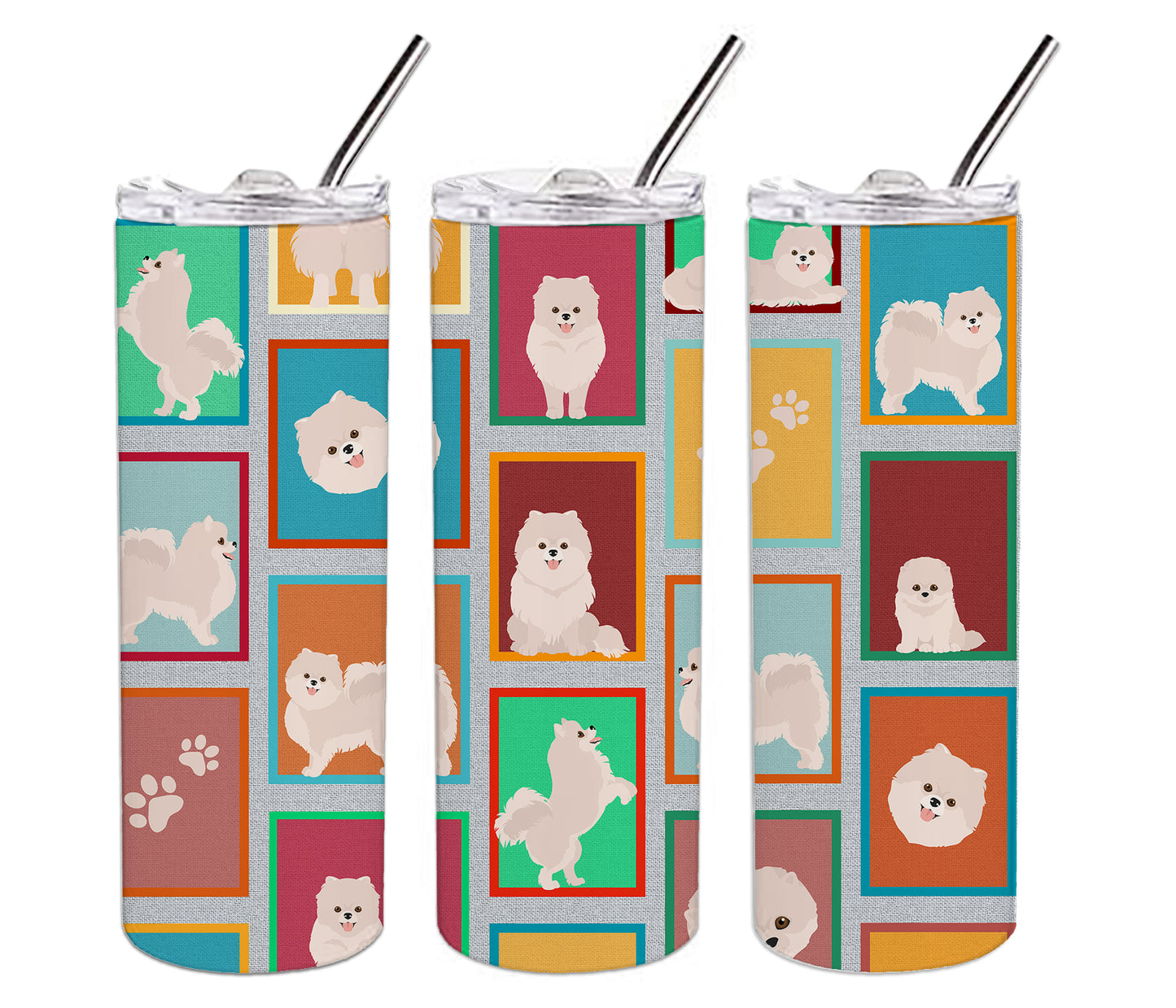 Lots of White Pomeranian Stainless Steel Skinny Tumbler