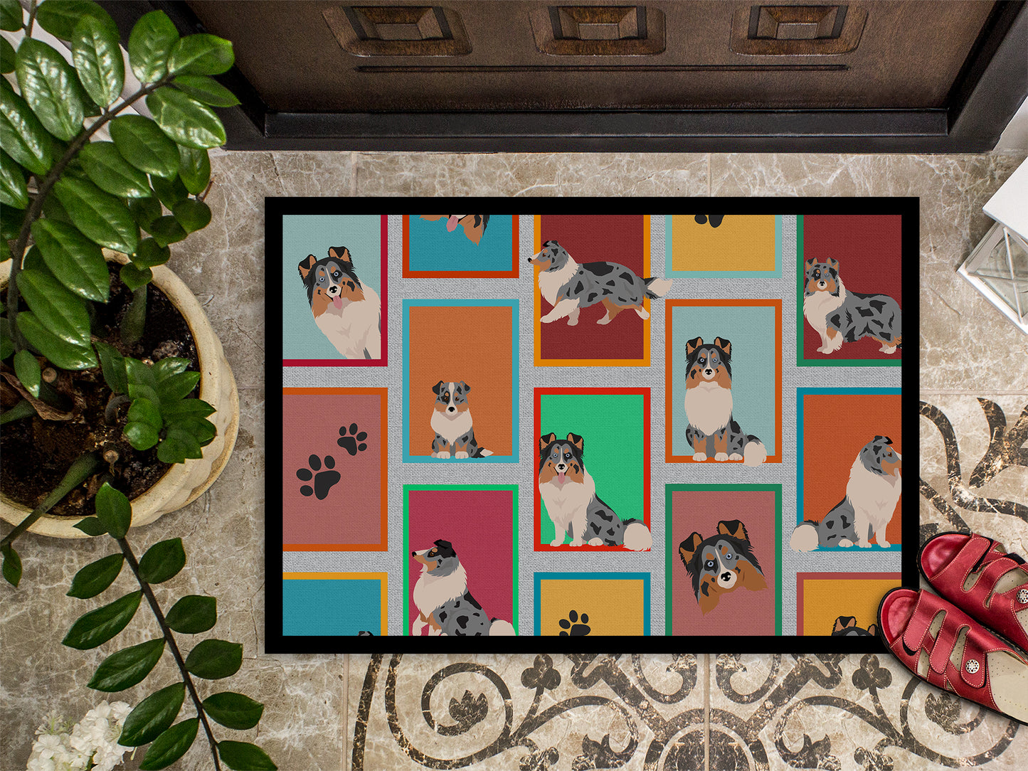 Lots of Blue Merle Sheltie Doormat