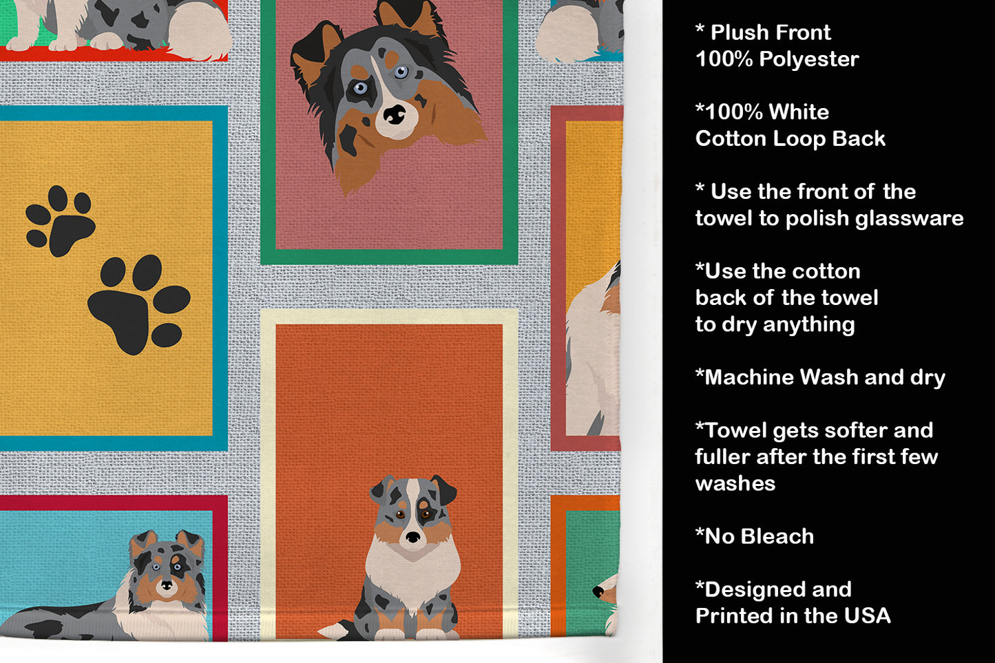 Lots of Blue Merle Sheltie Kitchen Towel