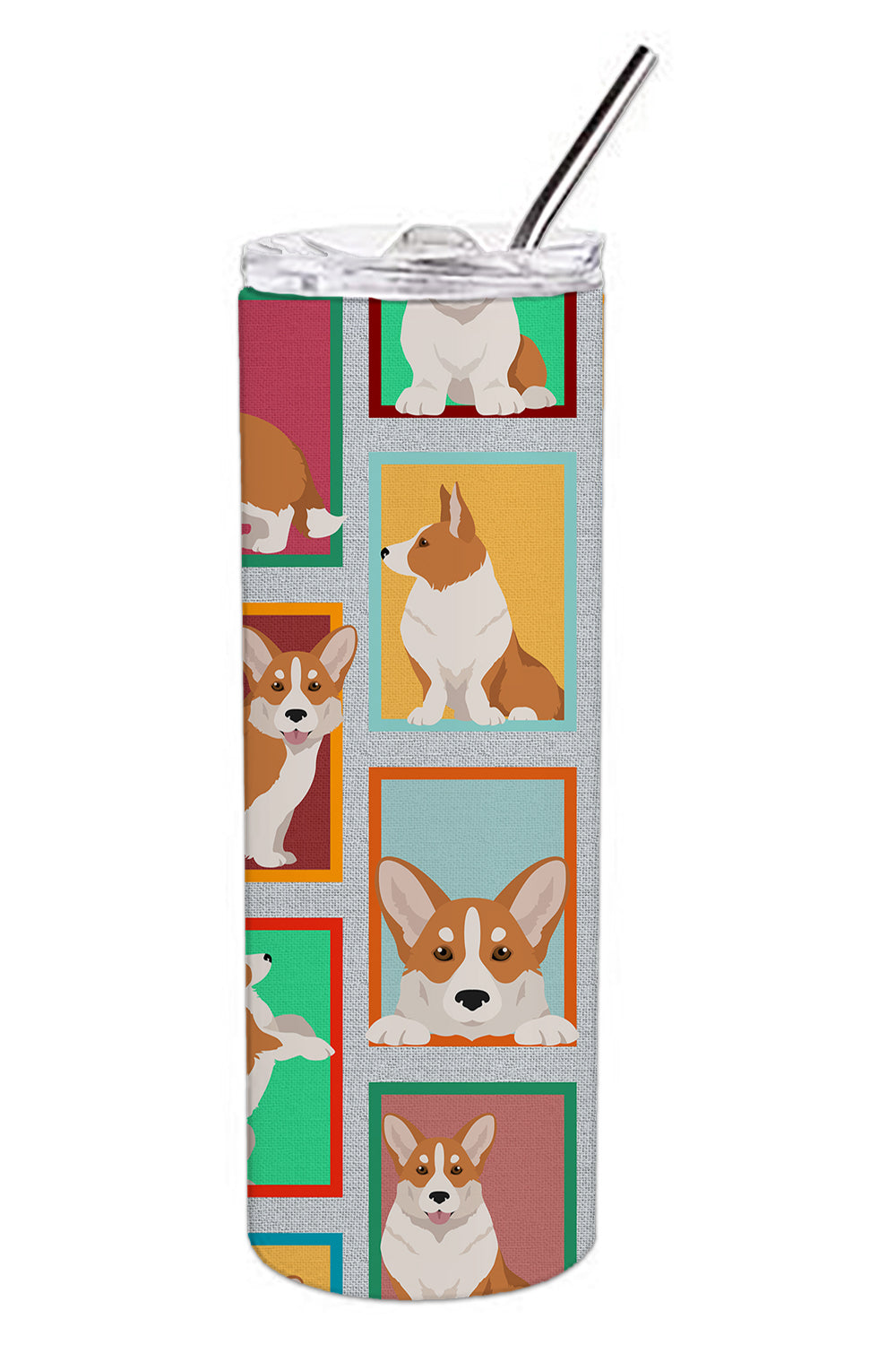Lots of Red Cardigan Corgi Stainless Steel Skinny Tumbler