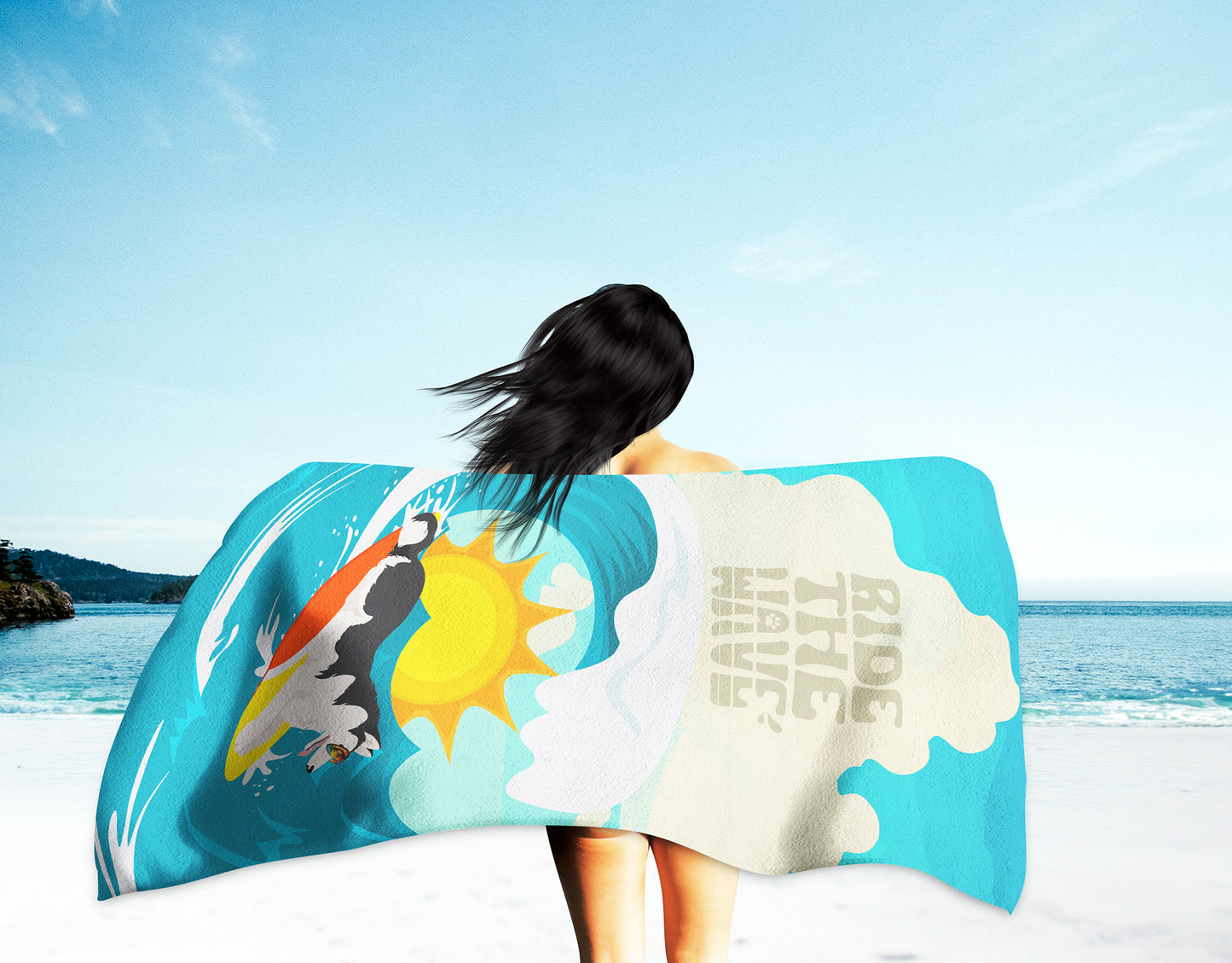 Surfer Dog Black White Siberian Husky Premium Beach Towel