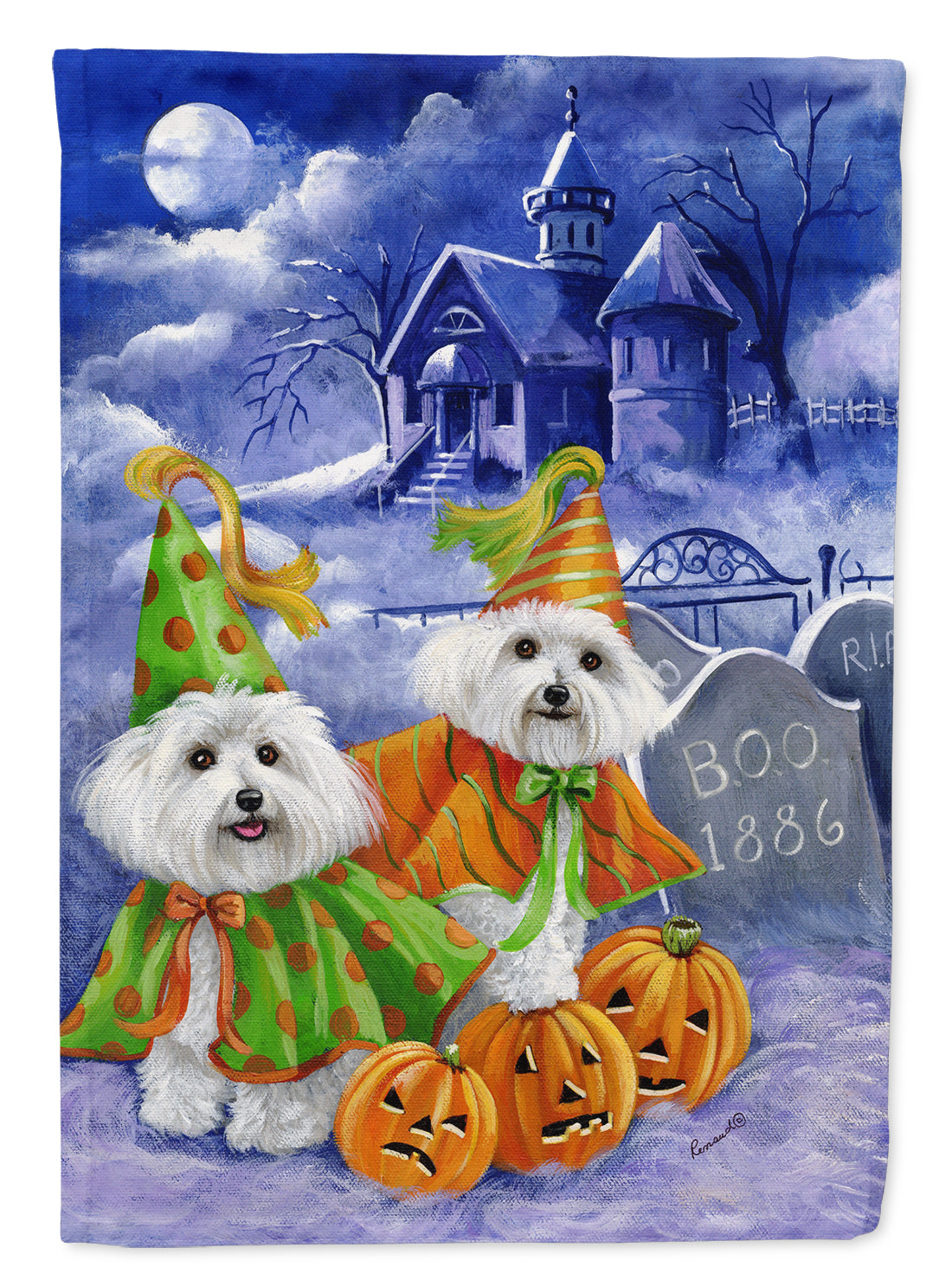 Buy this Bichon Frise Halloween Haunted House Flag Canvas House Size PPP3022CHF