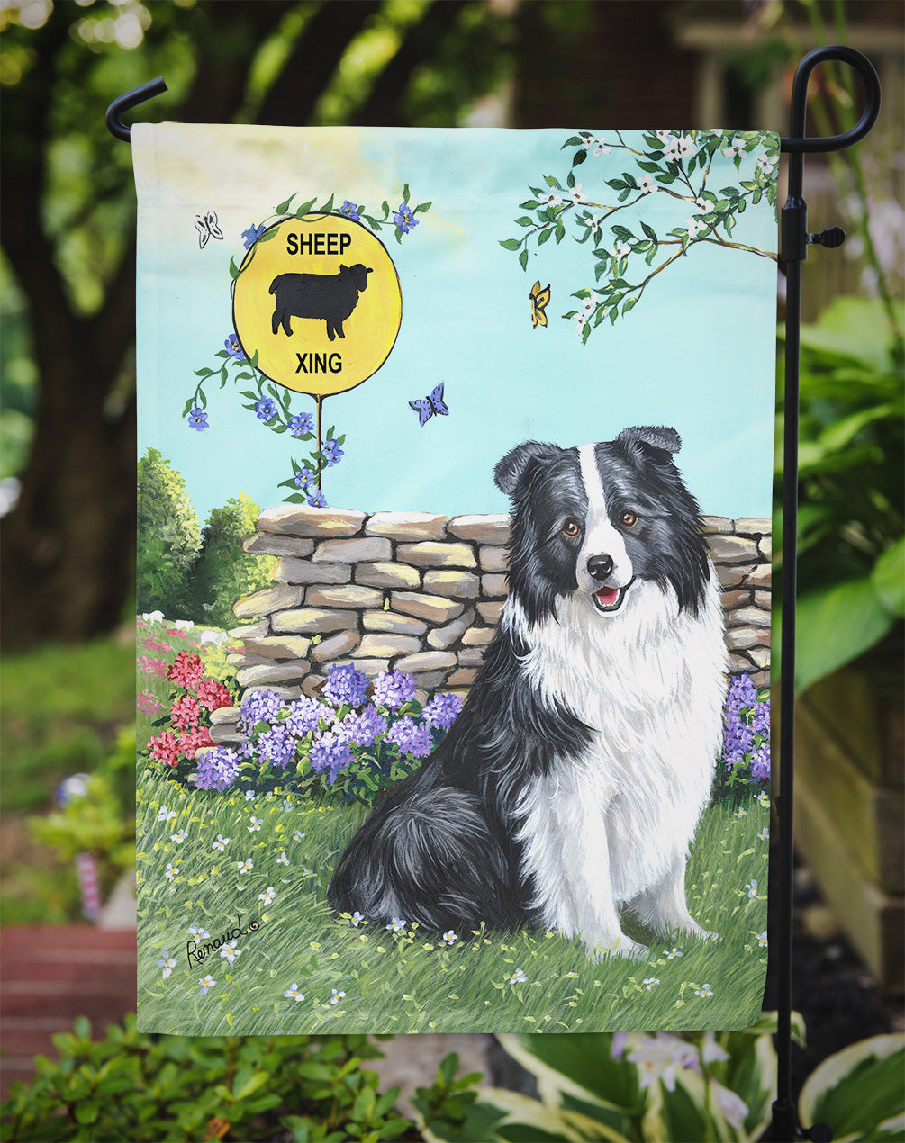 Border Collie Crossing Flag Garden Size PPP3030GF