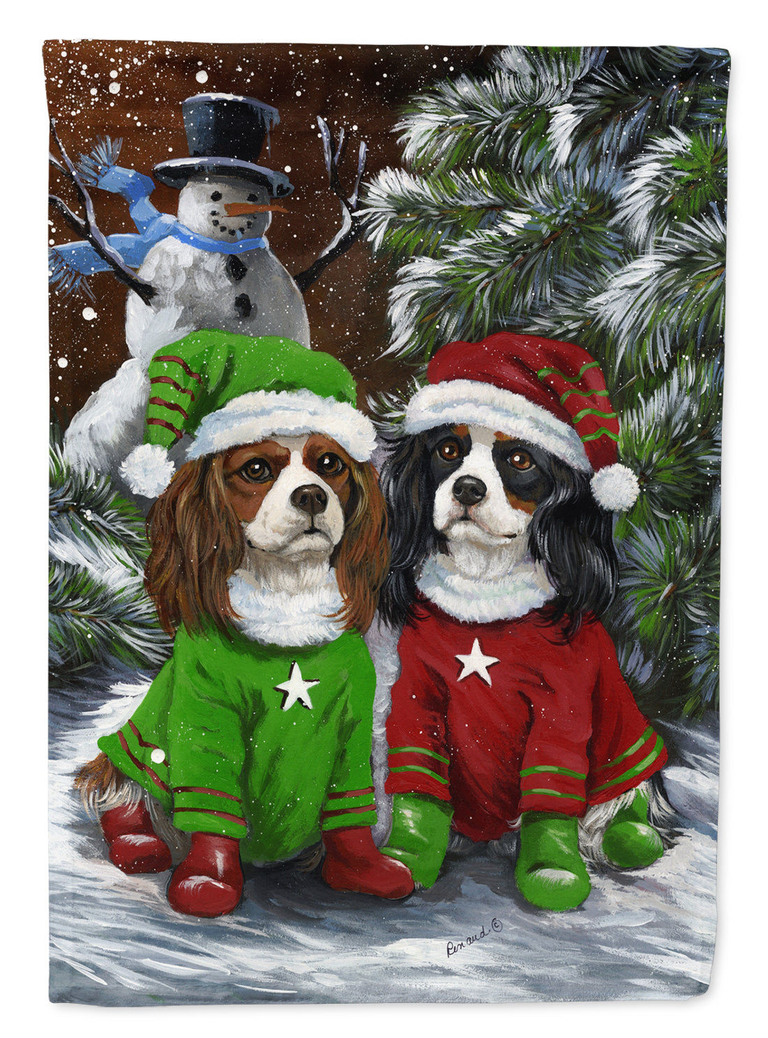 Buy this Cavalier Spaniel Snowman Christmas Flag Canvas House Size PPP3067CHF