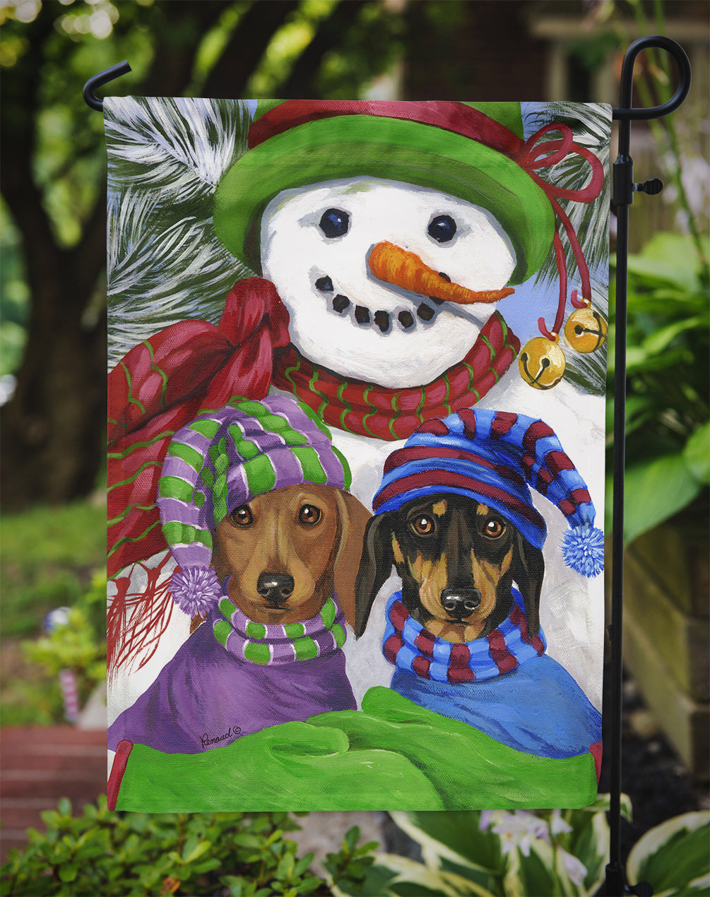 Dachshund Christmas Frosty and Company Flag Garden Size PPP3081GF