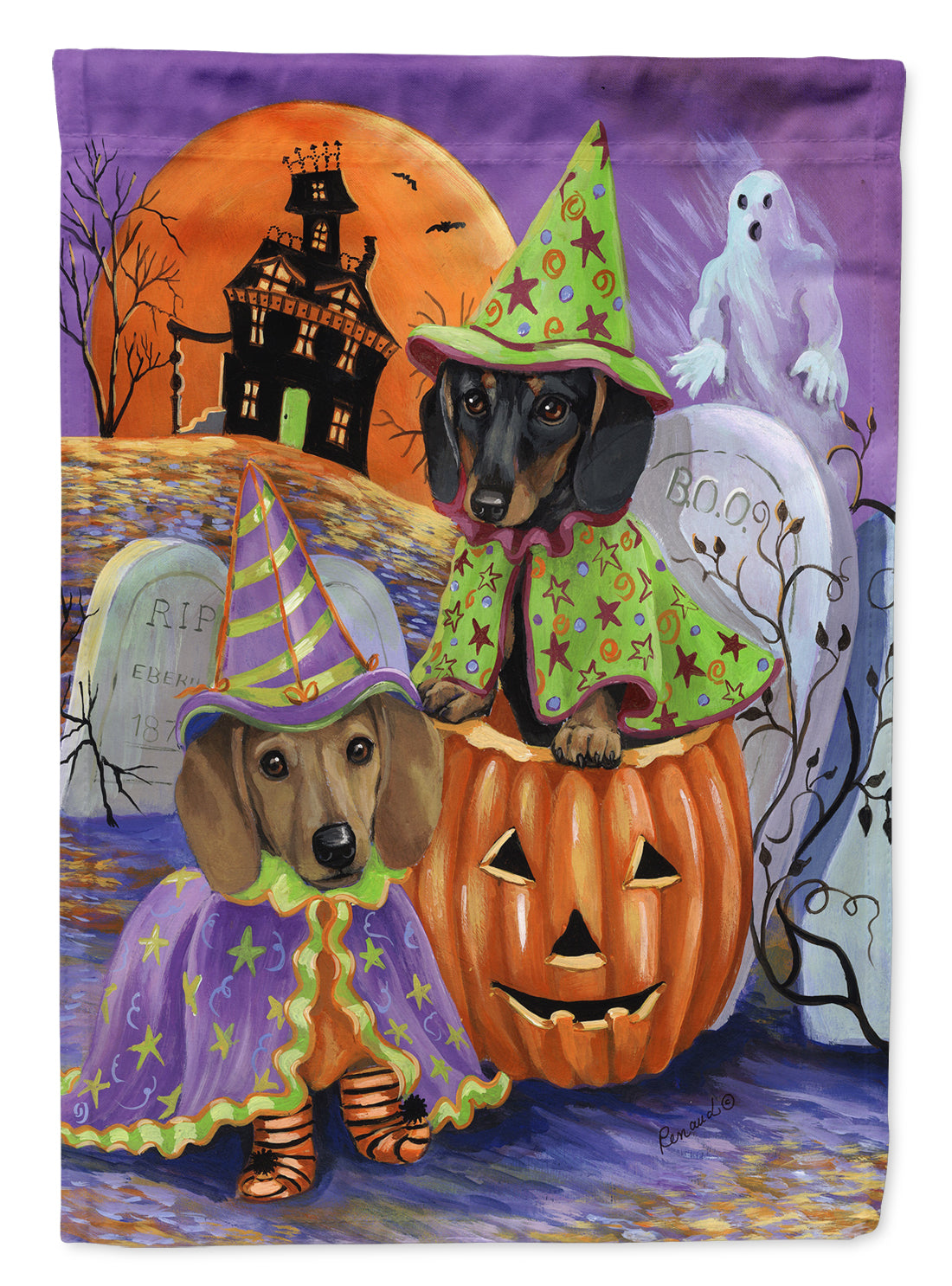 Buy this Dachshund Halloween Haunted House Flag Canvas House Size PPP3082CHF