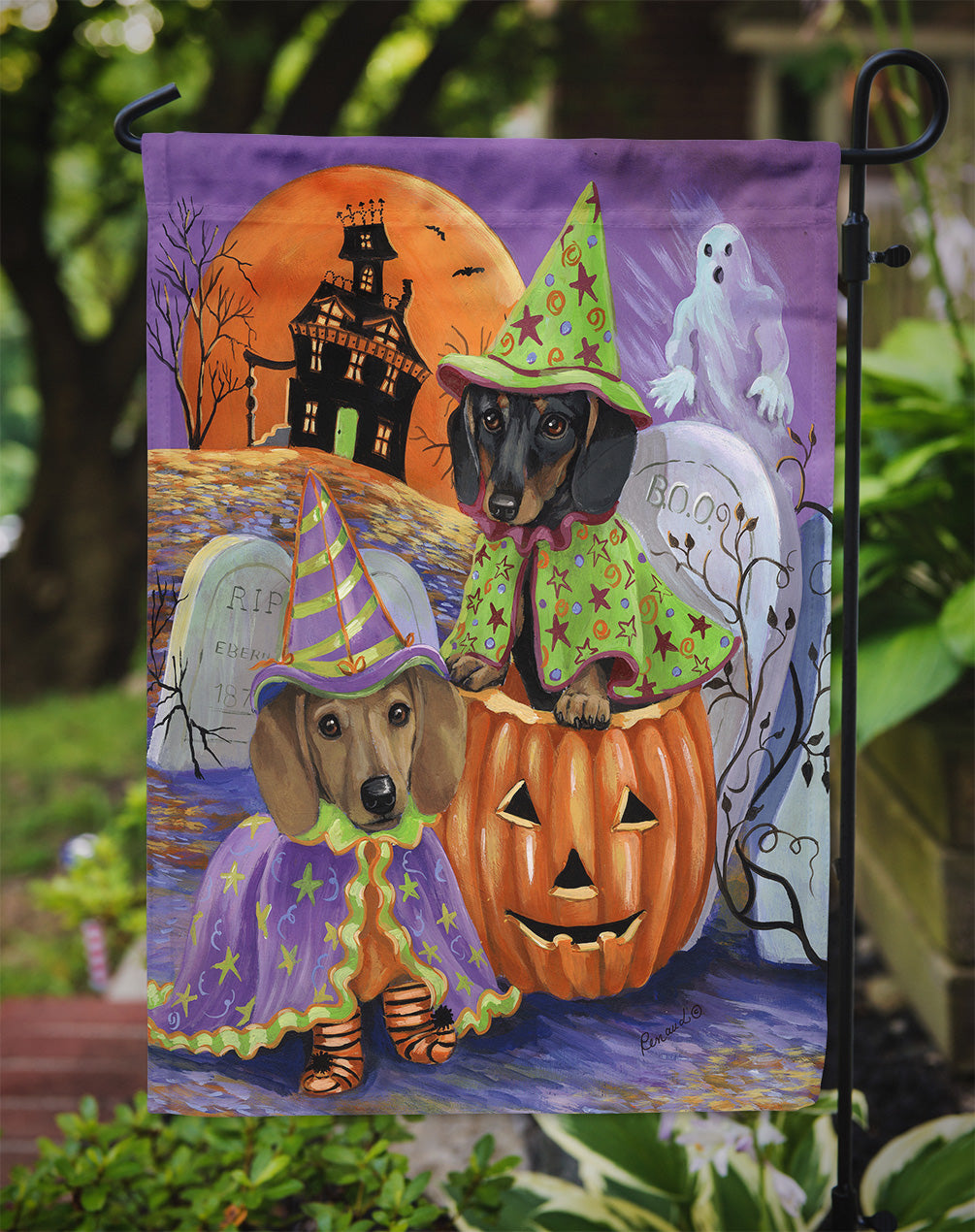 Dachshund Halloween Haunted House Flag Garden Size PPP3082GF