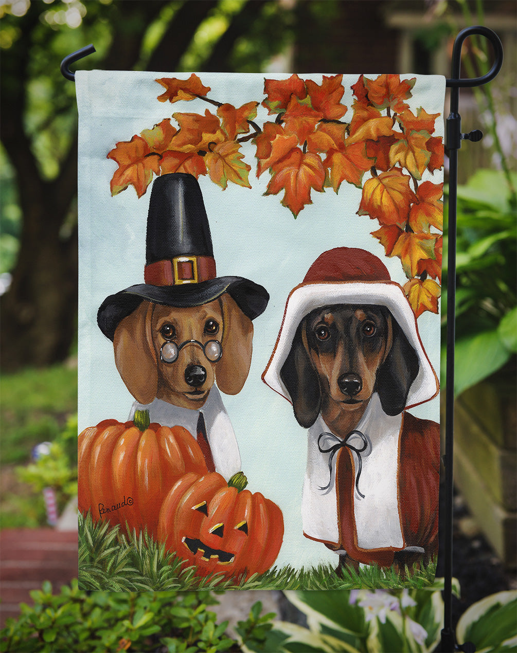 Dachshund Thanksgiving Pilgrims Flag Garden Size PPP3087GF