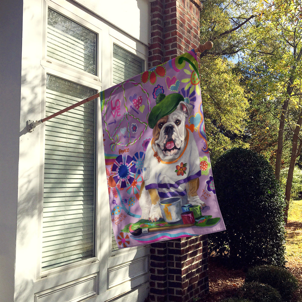 English Bulldog Flower Power Flag Canvas House Size PPP3091CHF