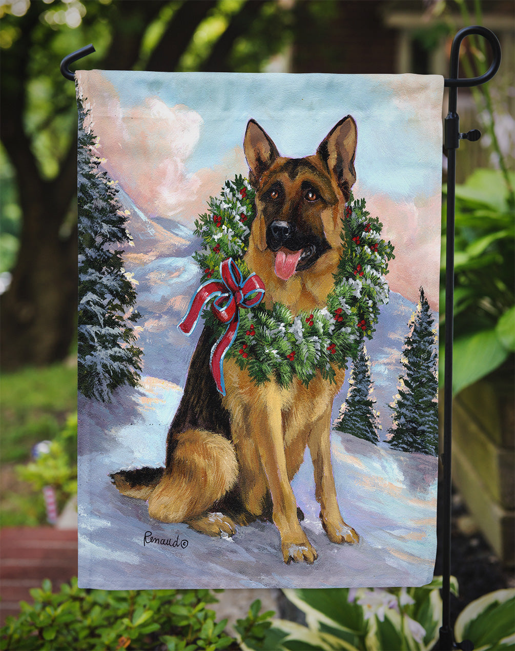 German Shepherd Christmas Honor Flag Garden Size PPP3098GF