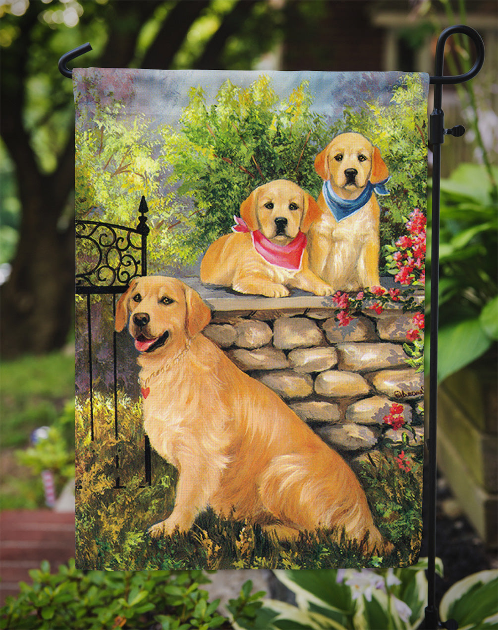 Golden Retriever At the Gate Flag Garden Size PPP3101GF