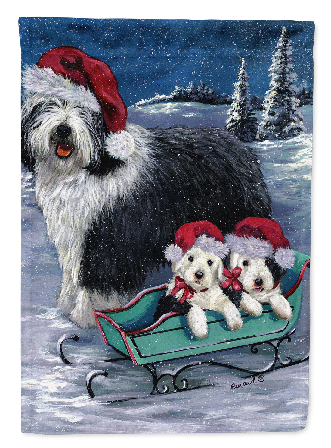 Buy this Old English Sheepdog Christmas Snow Flag Canvas House Size PPP3120CHF