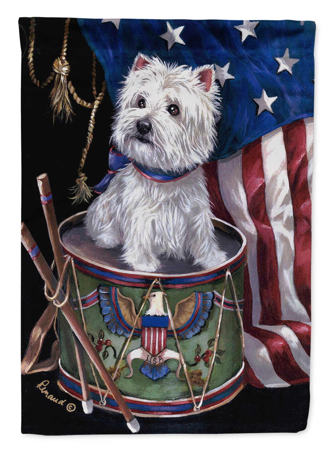 Buy this Westie Little Drummer Boy USA Flag Canvas House Size PPP3129CHF