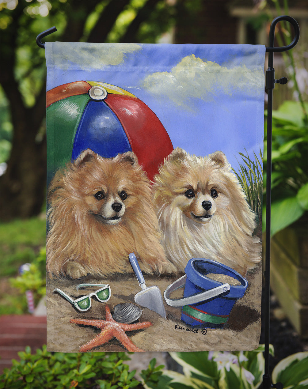 Pomeranian Beach Flag Garden Size PPP3145GF