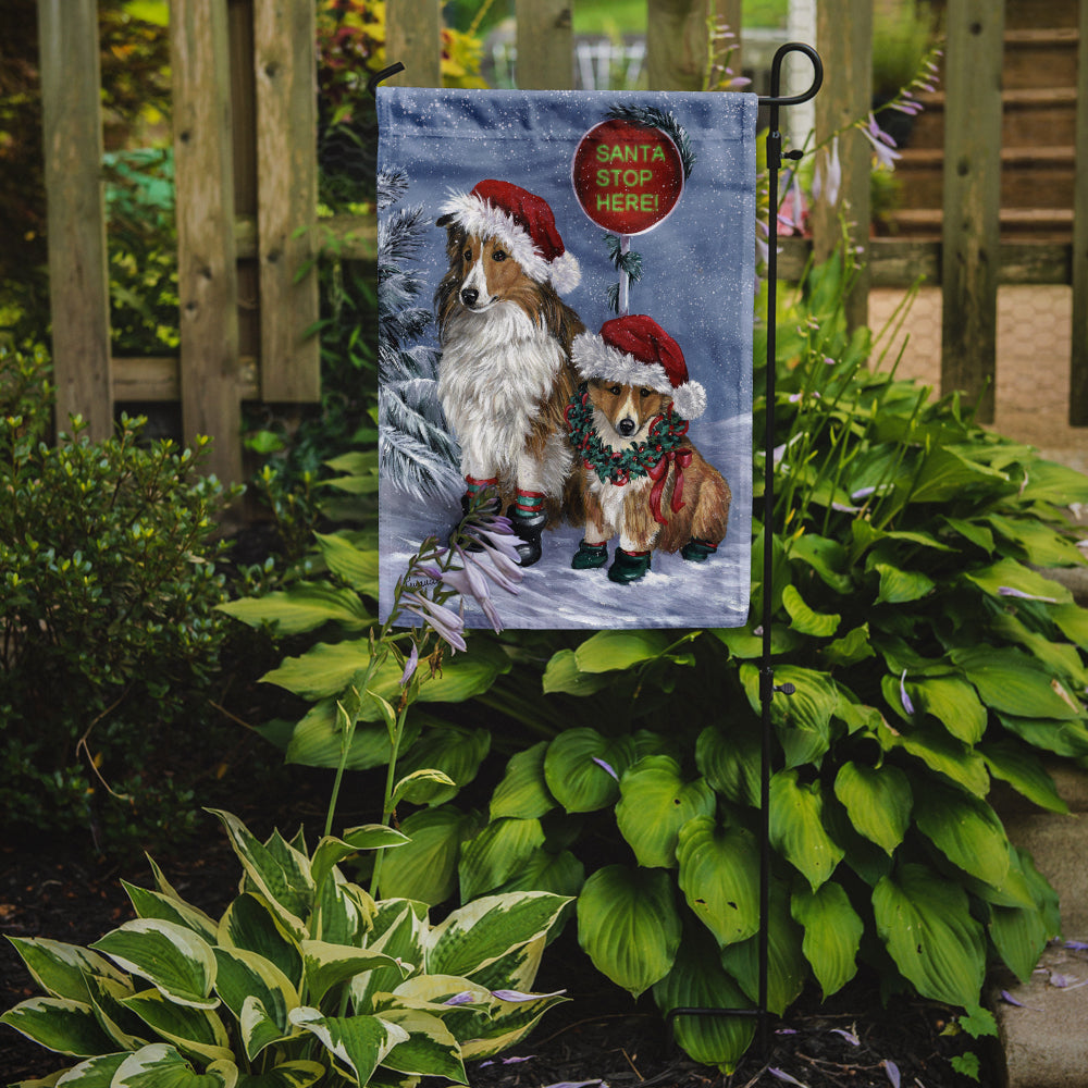 Sheltie Christmas Santa Stop Flag Garden Size PPP3188GF